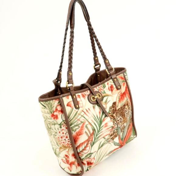 💎✨Authentic✨💎Ferragamo Gancini Leather Nylon Tote Bag Ivory Multicolor - Picture 4 of 15